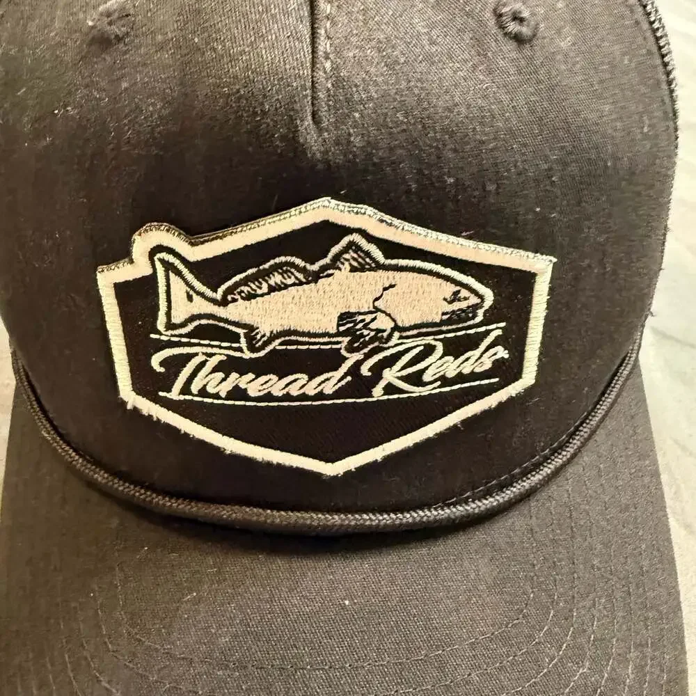 Thread Reds Fish Logo Richardson 112FPR Rope Trucker Snapback Hat Black - Picture 2 of 8